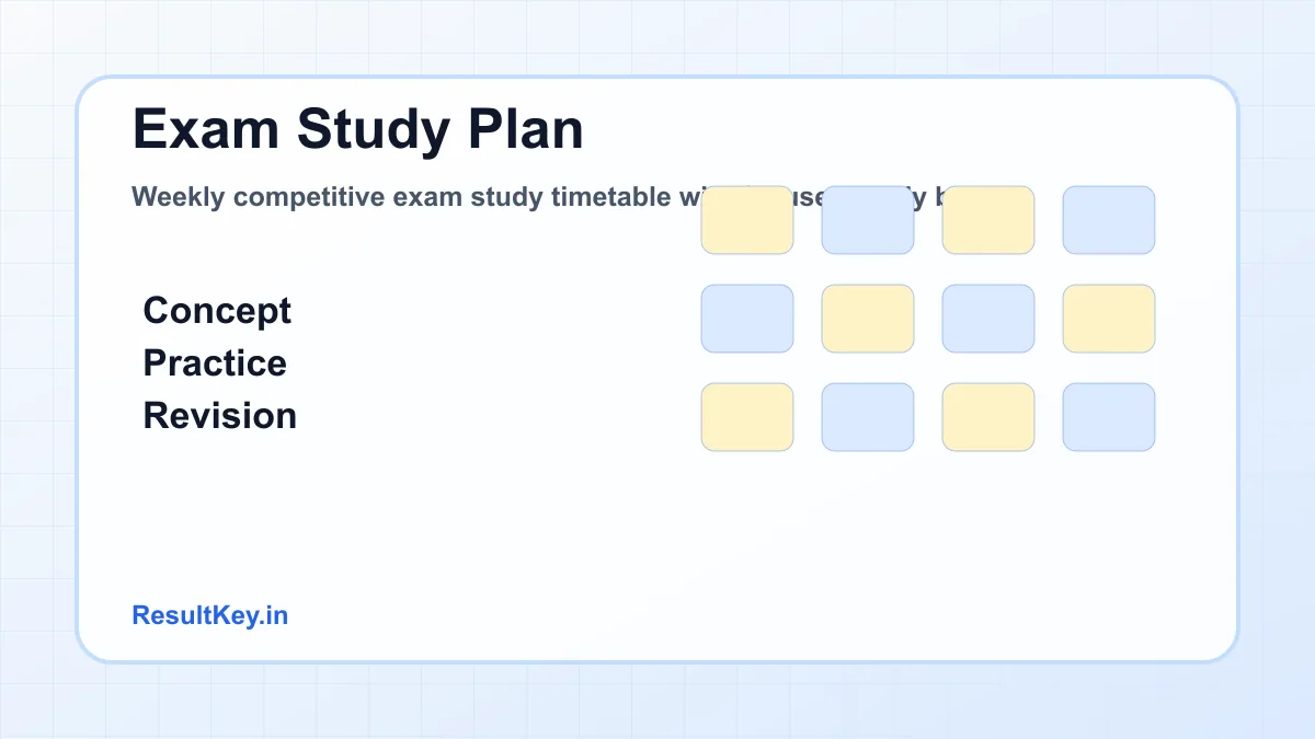 Weekly competitive exam study timetable with focused study blocks
