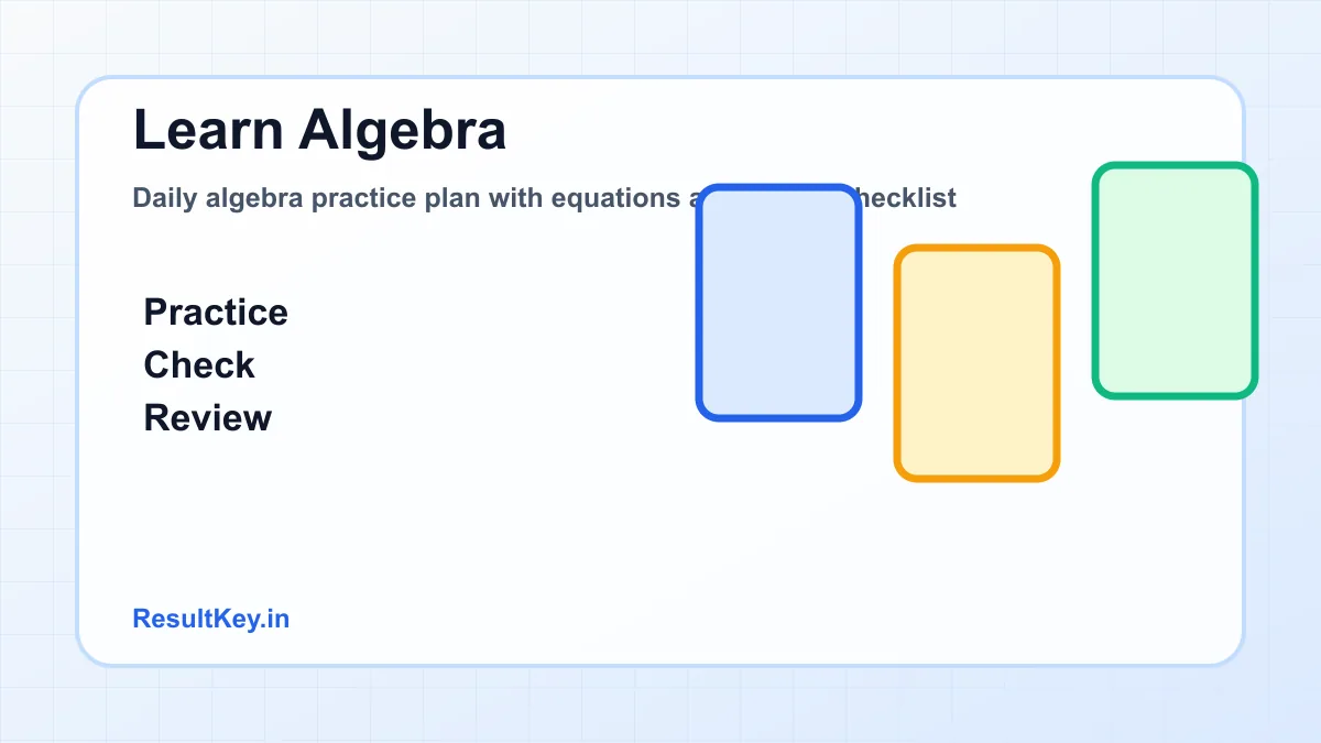 Daily algebra practice plan with equations and review checklist